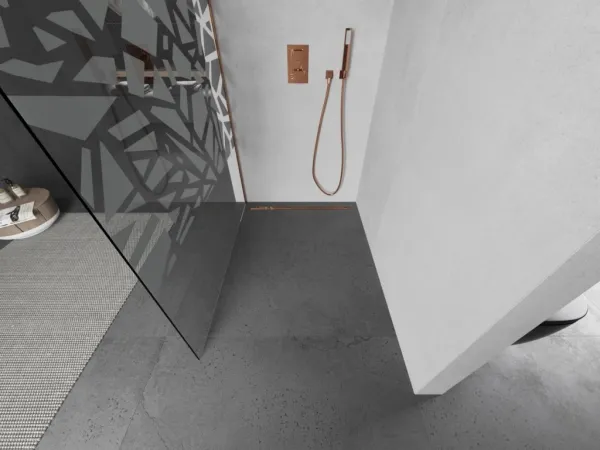 MEXEN/S - Kioto Sprchová zástena Walk-in 110 x 200, biely vzor 8 mm, meď kartáčovaná 800-110-101-65-85