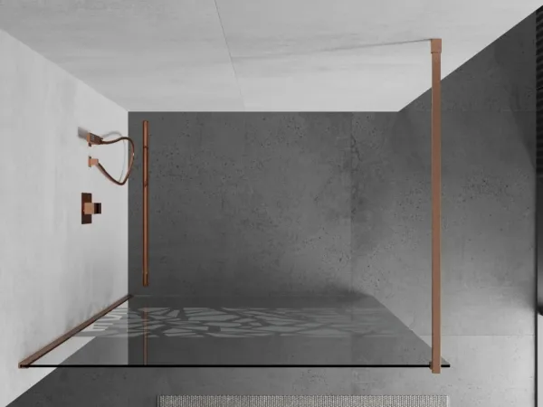 MEXEN/S - Kioto Sprchová zástena Walk-in 80 x 200, biely vzor 8 mm, meď kartáčovaná 800-080-101-65-85