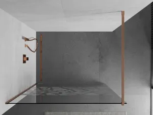 MEXEN/S - Kioto Sprchová zástena Walk-in 80 x 200, biely vzor 8 mm, meď kartáčovaná 800-080-101-65-85