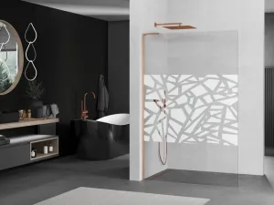 MEXEN/S - Kioto L Sprchová zástena WALK-IN 80 x 200, biely vzor, meď kartáčovaná 800-080-103-65-85