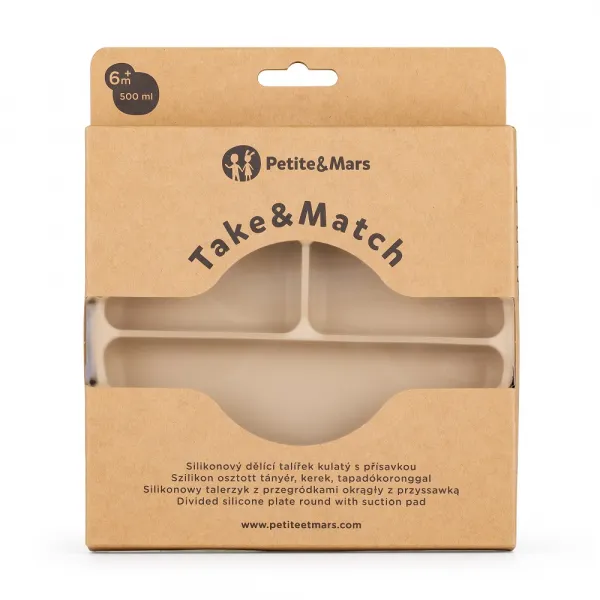PETITE&MARS Tanierik silikónový deliaci okrúhly Take&Match Desert Sand 6m+