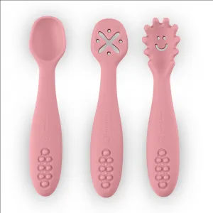 PETITE&MARS Set 3 ks silikónových tréningových lyžičiek Take&Match Dusty Rose 6m+