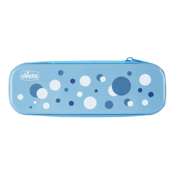 CHICCO Set zubná kefka a pasta v puzdre Always smiling - light blue, 6m+