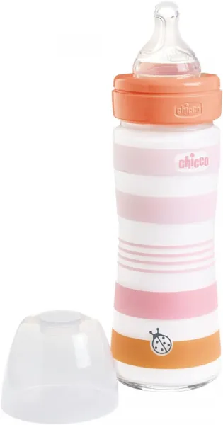 CHICCO Fľaša dojčenská sklo Well-being silikón 240 ml dievča