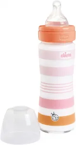 CHICCO Fľaša dojčenská sklo Well-being silikón 240 ml dievča