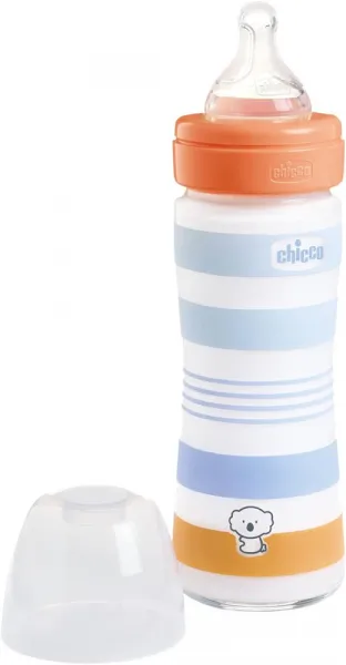 CHICCO Fľaša dojčenská sklo Well-being silikón 240 ml chlapec