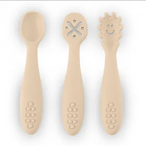 PETITE&MARS Set 3 ks silikónových tréningových lyžičiek Take&Match Desert Sand 6m+