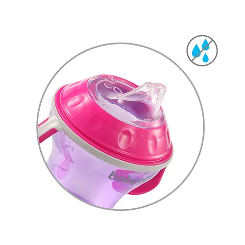 BABYONO Hrnček netečúci s mäkkým náustkom Natural Nursing 180 ml fialová