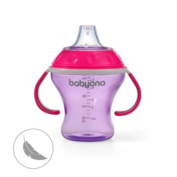 BABYONO Hrnček netečúci s mäkkým náustkom Natural Nursing 180 ml fialová