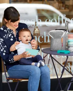 SKIP HOP Miska s lyžičkou v ochrannom puzdre Easy Serve Teal 240 ml, 3m+