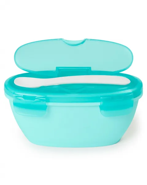 SKIP HOP Miska s lyžičkou v ochrannom puzdre Easy Serve Teal 240 ml, 3m+