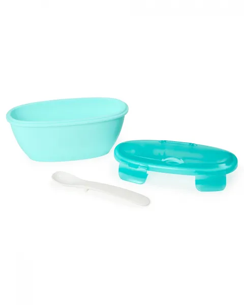 SKIP HOP Miska s lyžičkou v ochrannom puzdre Easy Serve Teal 240 ml, 3m+
