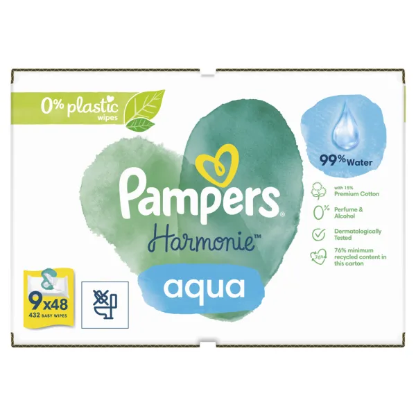 Pampers Harmonie Aqua vlhčené čistiace obrúsky pre deti 9x48 ks