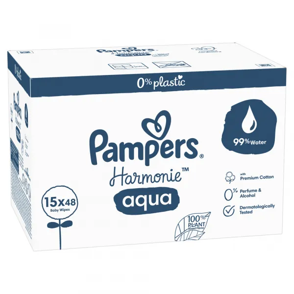 Pampers Harmonie Aqua vlhčené čistiace obrúsky pre deti 15x48 ks
