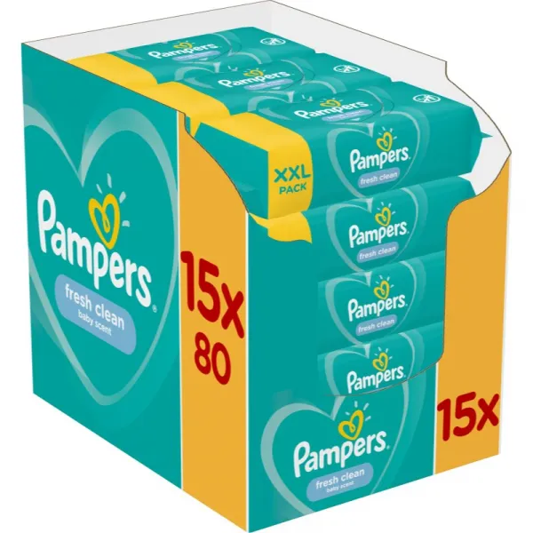 Pampers Fresh Clean Baby dětské čisticí ubrousky 15 balení = 1200 čisticích ubrousků,PAMPERS Fresh Clean Obrúsky vlhčené 15 Balení = 1200 ks