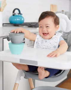 SKIP HOP Set jedálenský s hrnčekom 5 ks Easy-Feed Mealtime Set Teal/Grey 6m+