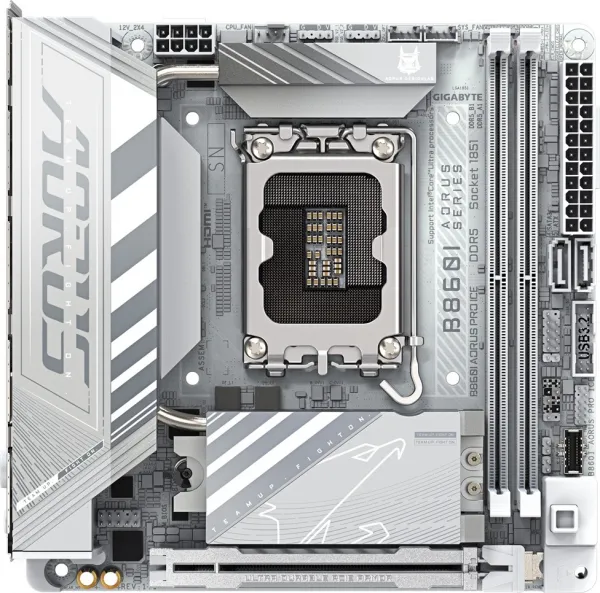 GIGABYTE MB Sc LGA1851 B860I AORUS PRO ICE, Intel B860, 2xDDR5, 1xThunderbolt, 1xDP, 1xHDMI, WiFi, Mini-ITX