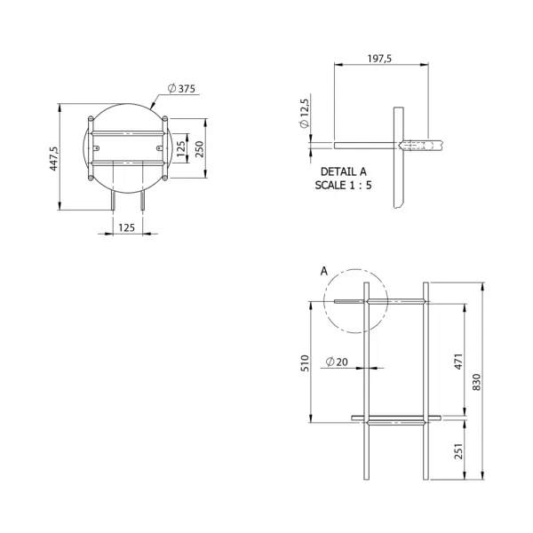 PUNO podstavec pre okrúhle umývadlá 375x830x448xmm, čierny SKA380-2