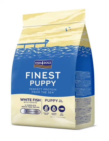 EXP: 26.2.2026 FISH4DOGS Granule veľké pre šteniatka Finest biela ryba so zemiakmi 1,5 kg, 2m+
