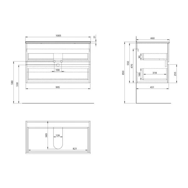 AQUALINE - PANEDA STRIP umývadlová skrinka 99,5x55x45,2cm, dub emporio PN310
