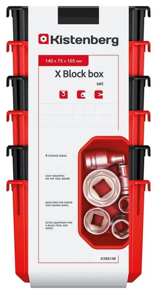 Prosperplast Sada úložných boxů 6 ks XEBLOCCK 14 x 7,5 x 28 cm černo-červená