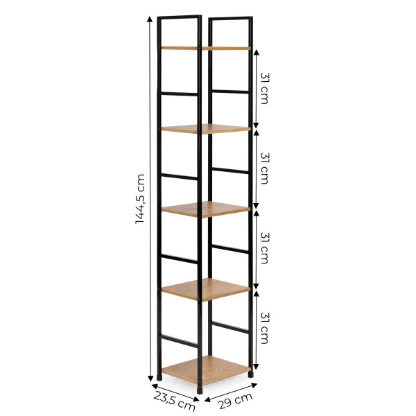 Moderná drevená knižnica, kovový rám LOFT 5 políc