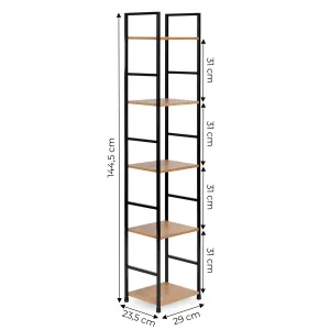 Moderná drevená knižnica, kovový rám LOFT 5 políc