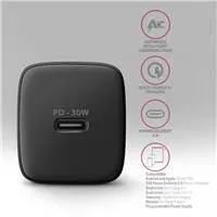 AXAGON ACU-PD30, Sil nabíjačka do siete 30W, 1x port USB-C, PD3.0/PPS/QC4+/SFC/AFC/Apple, čierna