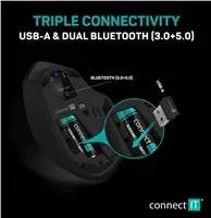 CONNECT IT Trojitá bezdrôtová myš SmartSwitch, 2.4 GHz a Bluetooth 5.0, čierna