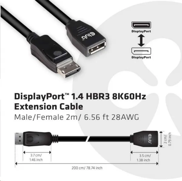 Club 3D Club3D Kabel prodlužovací DisplayPort 1.4 HBR3 8K60Hz (M/F), 2m, 28 AWG
