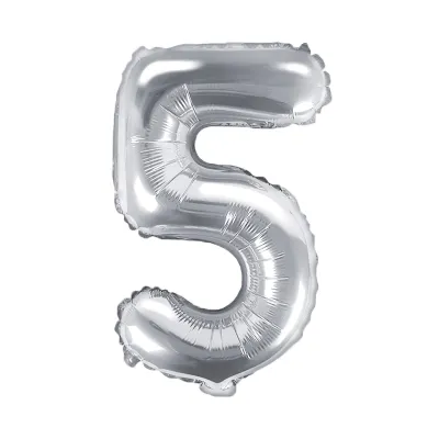 BALÓNIK fóliový "5" strieborná 35cm