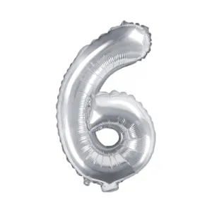 BALÓNIK fóliový "6" strieborná 35cm