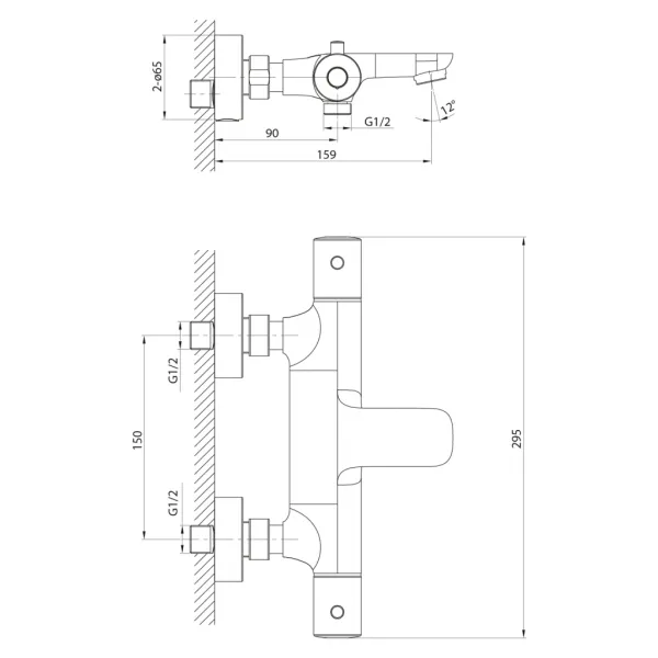 SAPHO - KIMURA Nástenná vaňová termostatická batéria, chróm KU210