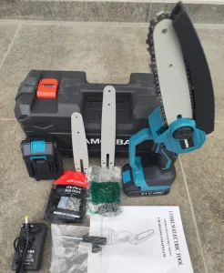 AMOEBA 8"a 6"- palcová bezulíková reťazová píla bez mazania na prácu v záhrade s 2 x batériou 5 x reťaz 3 x lišta 2 x batérie. Náradie vhodné pre batériu MAKITA 18V