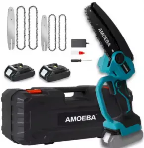 AMOEBA 8"a 6"- palcová bezulíková reťazová píla bez mazania na prácu v záhrade s 2 x batériou 5 x reťaz 3 x lišta 2 x batérie. Náradie vhodné pre batériu MAKITA 18V