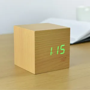 Budík "Cube Click", buk / zelená - Gingko