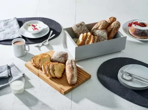 Oceľový chlebník "Mattina" s krájacou doskou, svetlo sivý - Alessi