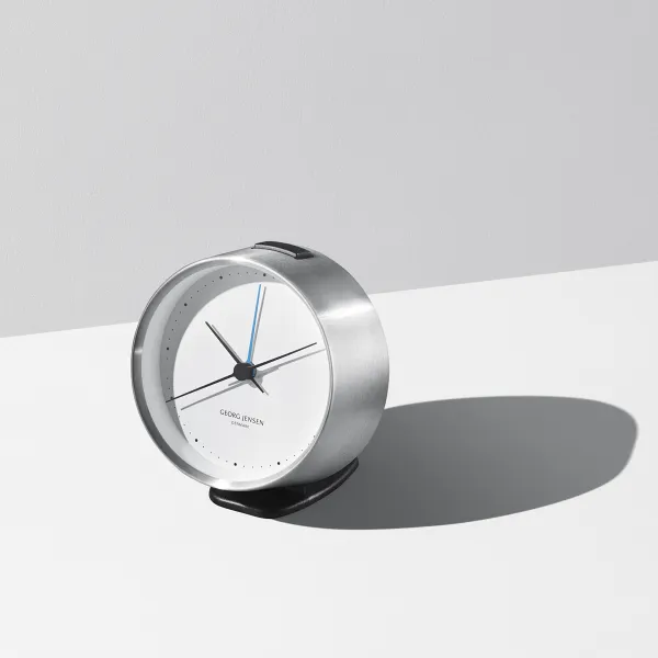 Nerezové hodiny s budíkom Henning Koppel, 10 cm, so stojanom - Georg Jensen