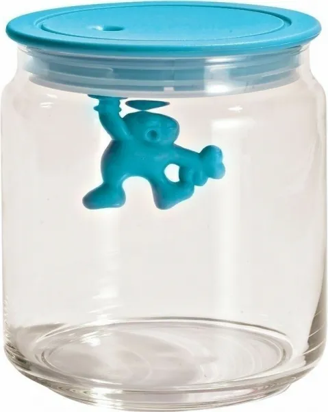 Dizajnová sklenená nádoba s modrým vrchnákom Gianni, priem. 10.5 cm - Alessi