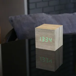 Budík "Cube Click", jaseň / zelená - Gingko