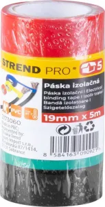 Páska Strend Pro, 19 mm, L-5 m, PVC, max. 80°C, 600V, izolačná, rôzne farby, lepiaca, bal. 5 ks