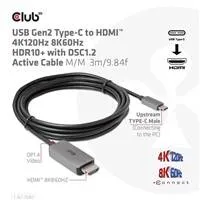 Club3D kabel USB-C na HDMI, 4K120Hz 8K60Hz HDR10 s DSC1.2, Aktivní kabel, M/M, 3m