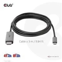 Club3D kabel USB-C na HDMI, 4K120Hz 8K60Hz HDR10 s DSC1.2, Aktivní kabel, M/M, 3m