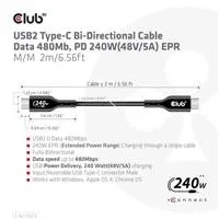 Club3D kabel USB-C, Oboustranný USB-IF Certifikovaný data kabel, Data 480Mb,PD 240W(48V/5A) EPR M/M 2m