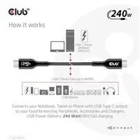 Club3D kabel USB-C, Oboustranný USB-IF Certifikovaný data kabel, Data 480Mb,PD 240W(48V/5A) EPR M/M 2m