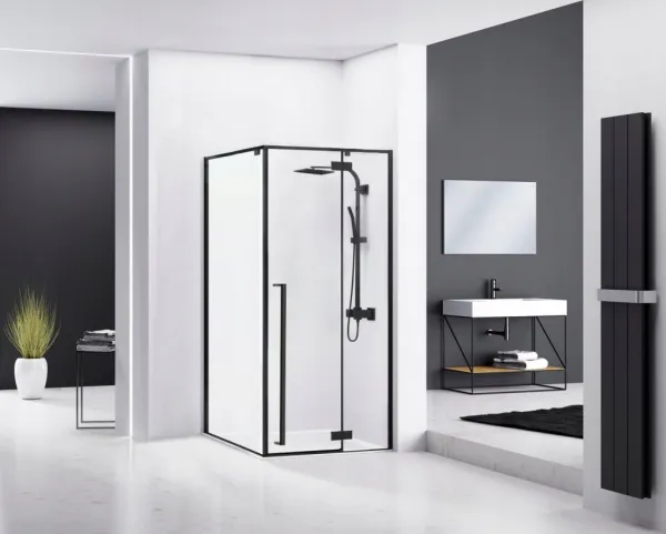 REA/S - Sprchovací kút FARGO 90x90 - matný čierny s bielou sprchovou vaničkou Savoy KPL-K6318