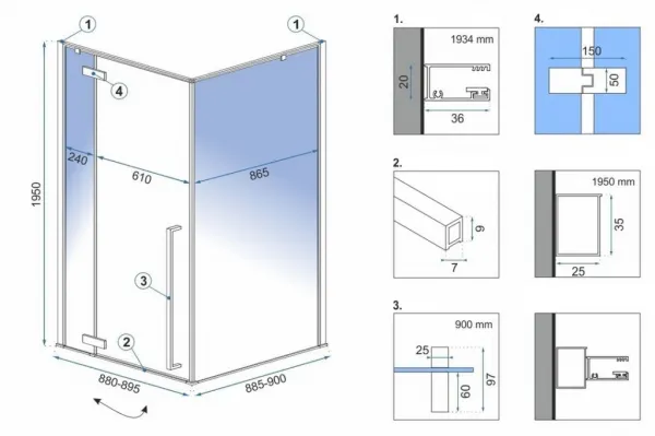 REA/S - Sprchovací kút FARGO 90x90 - matný čierny s bielou sprchovou vaničkou Savoy KPL-K6318