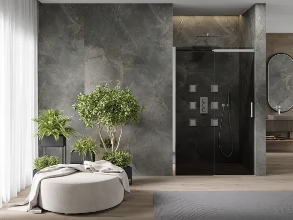 MEXEN - OMEGA posuvné dvere 110x190 cm 8 mm chróm, grey so sadou pre niku 825-110-000-01-40