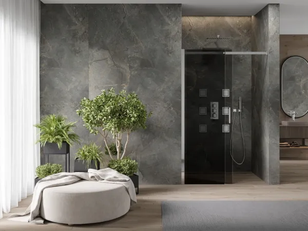MEXEN - OMEGA posuvné dvere 110x190 cm 8 mm chróm, grey so sadou pre niku 825-110-000-01-40