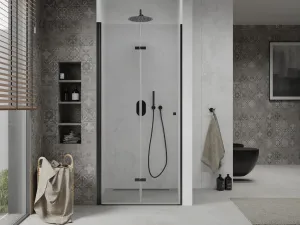 MEXEN - Lima sprchové dvere zalamovacie 70, transparent, čierna so stenovým profilom 856-070-000-70-00